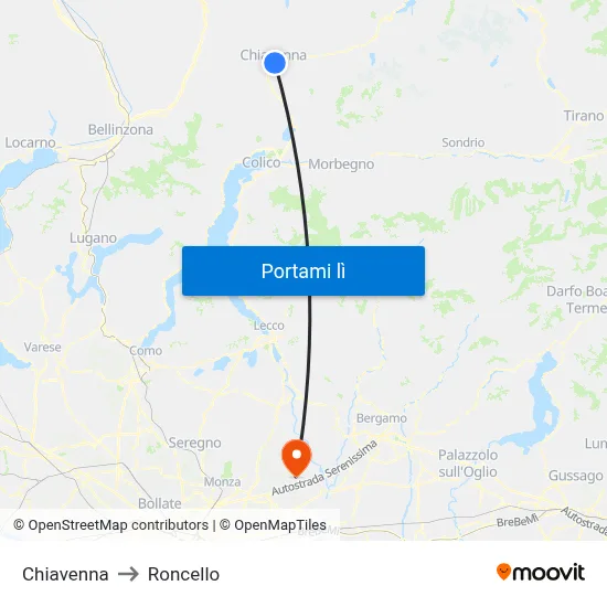 Chiavenna to Roncello map