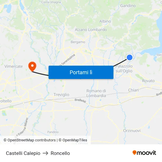 Castelli Calepio to Roncello map