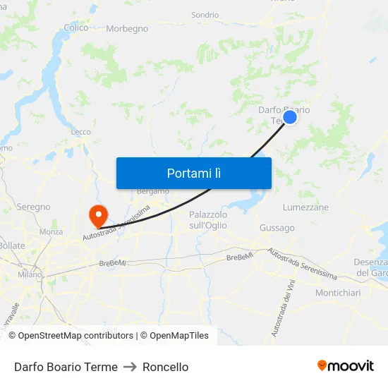 Darfo Boario Terme to Roncello map
