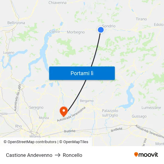 Castione Andevenno to Roncello map