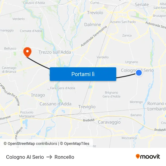 Cologno Al Serio to Roncello map