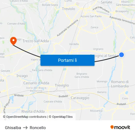 Ghisalba to Roncello map