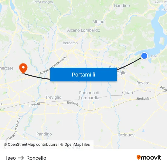 Iseo to Roncello map