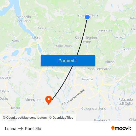 Lenna to Roncello map