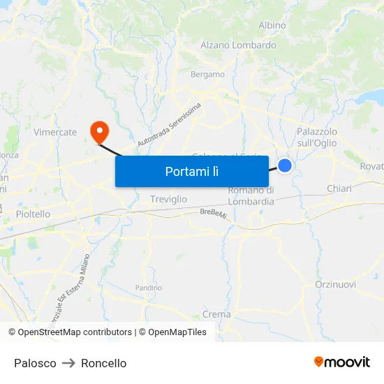 Palosco to Roncello map