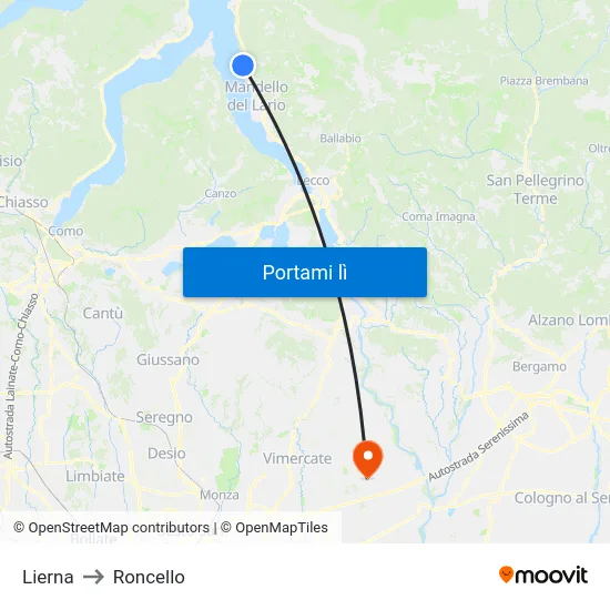 Lierna to Roncello map