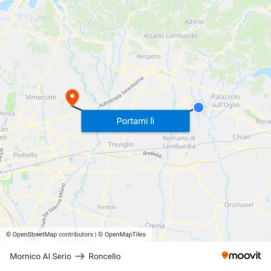 Mornico Al Serio to Roncello map