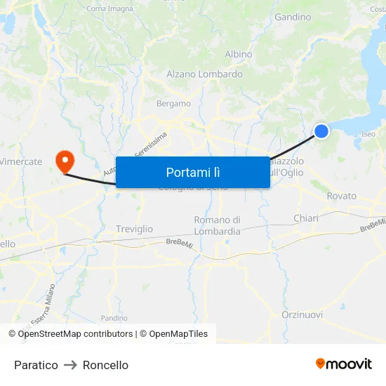 Paratico to Roncello map