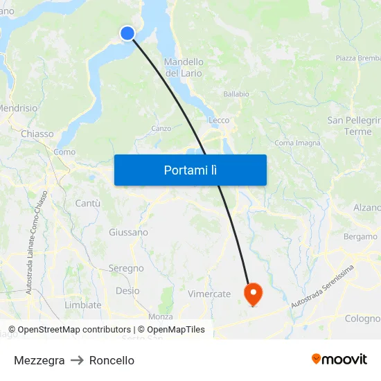 Mezzegra to Roncello map