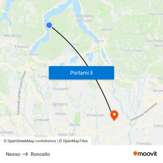 Nesso to Roncello map