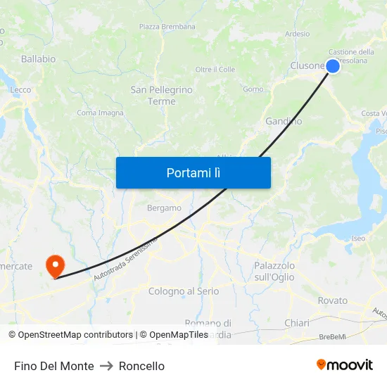 Fino Del Monte to Roncello map