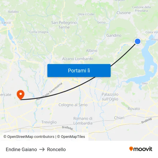 Endine Gaiano to Roncello map