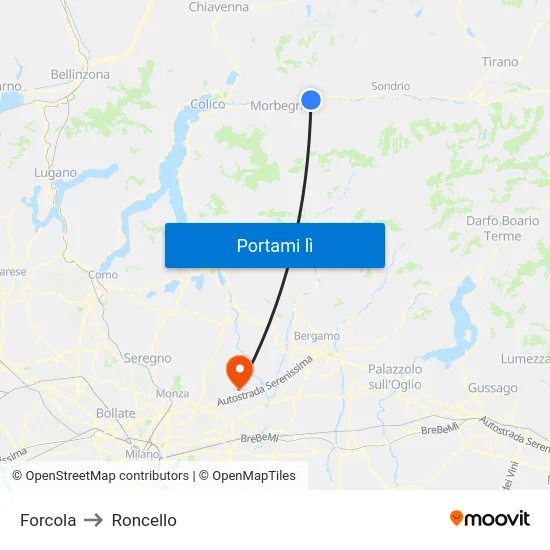 Forcola to Roncello map