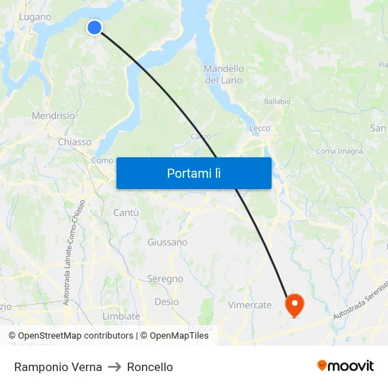 Ramponio Verna to Roncello map