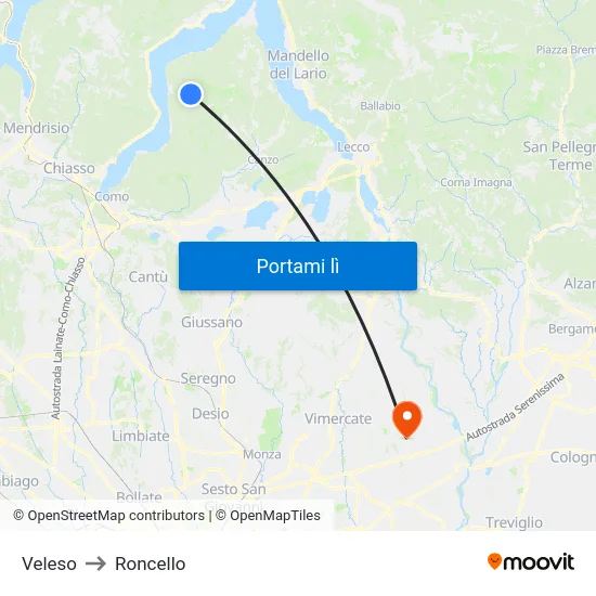 Veleso to Roncello map