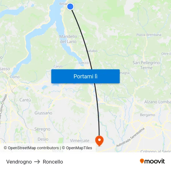 Vendrogno to Roncello map