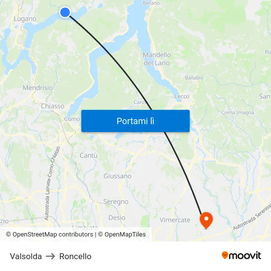 Valsolda to Roncello map