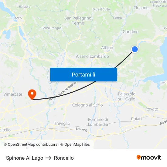 Spinone Al Lago to Roncello map