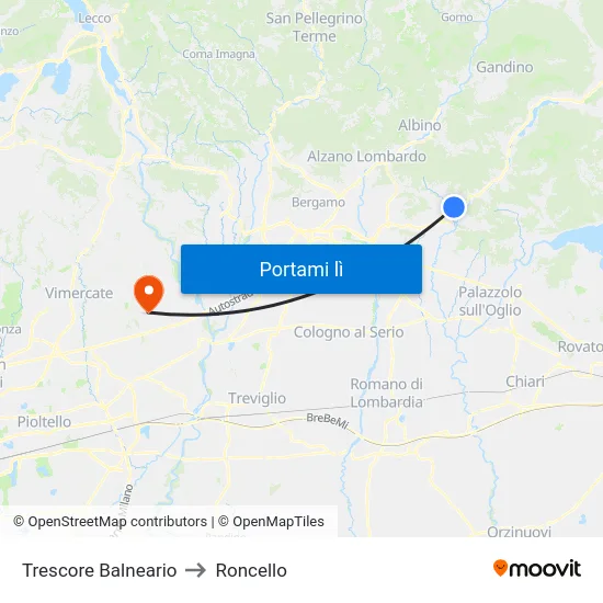 Trescore Balneario to Roncello map