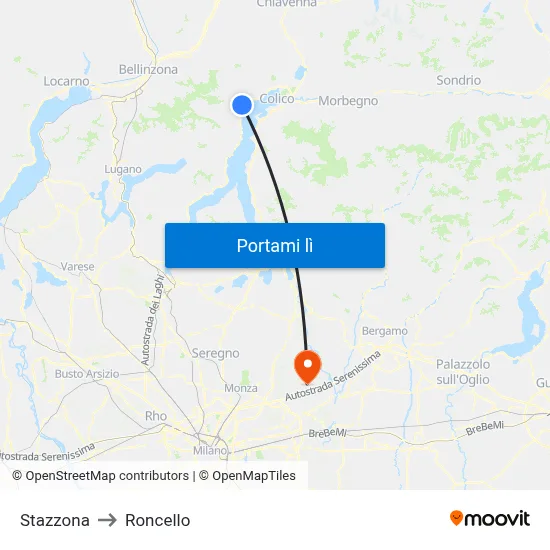 Stazzona to Roncello map