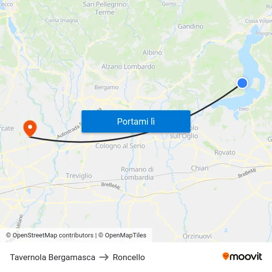 Tavernola Bergamasca to Roncello map