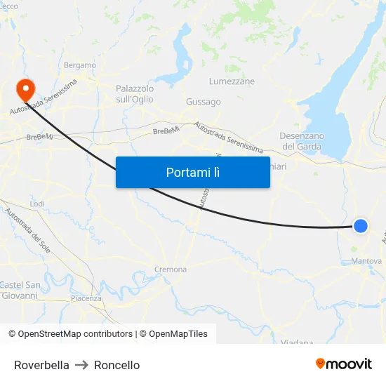 Roverbella to Roncello map