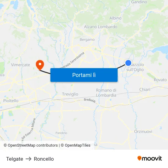 Telgate to Roncello map