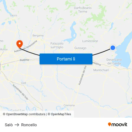 Salò to Roncello map
