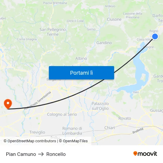 Pian Camuno to Roncello map