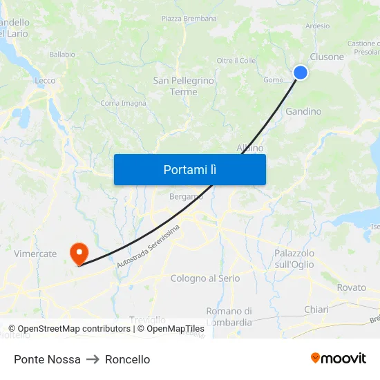 Ponte Nossa to Roncello map