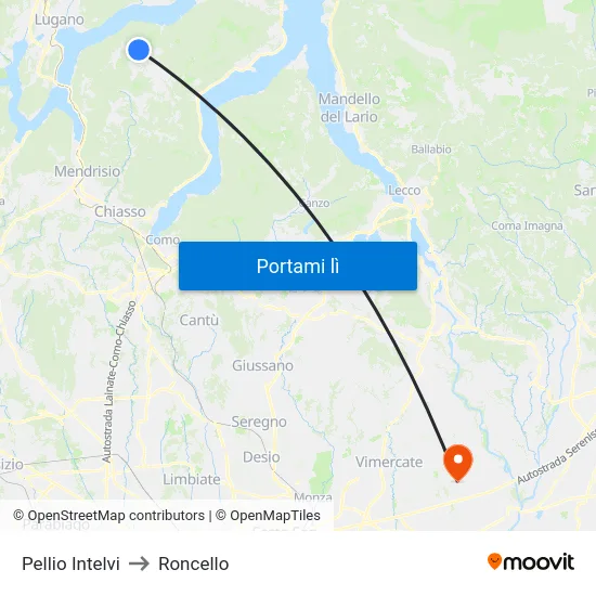 Pellio Intelvi to Roncello map