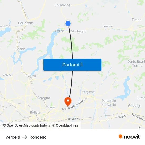 Verceia to Roncello map