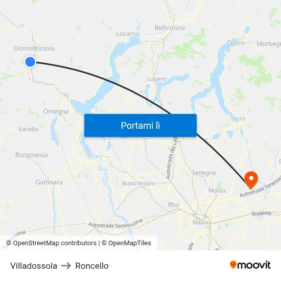 Villadossola to Roncello map