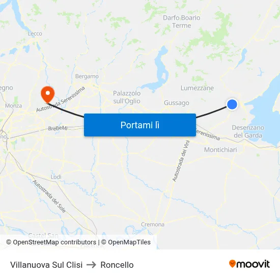 Villanuova Sul Clisi to Roncello map
