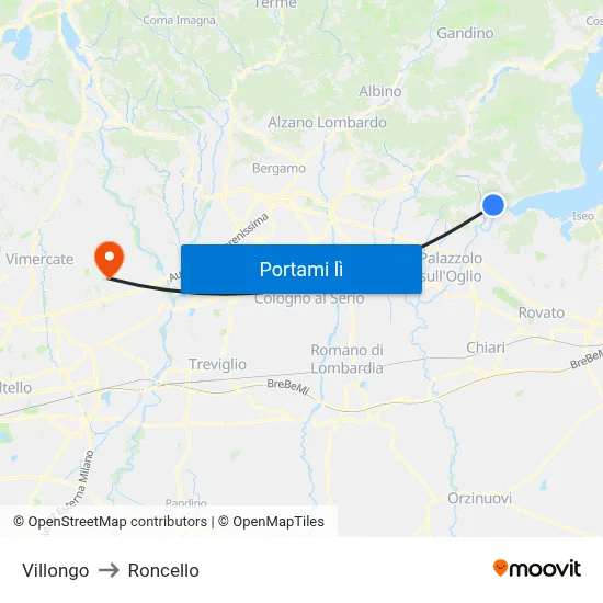 Villongo to Roncello map