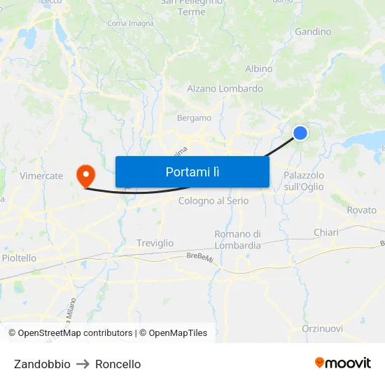 Zandobbio to Roncello map