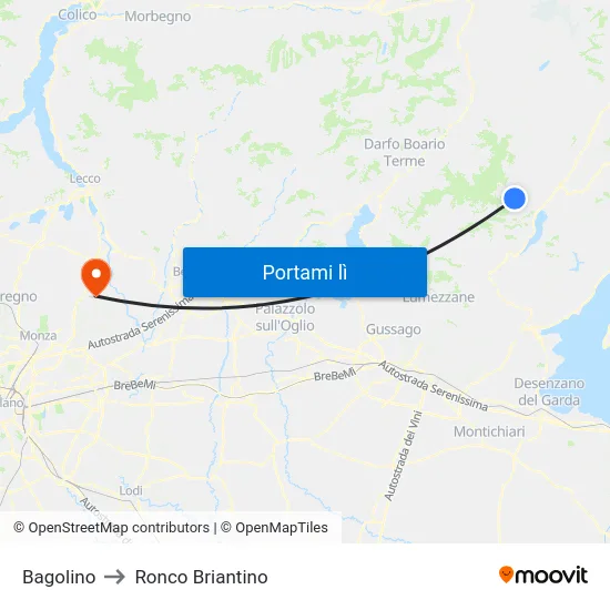 Bagolino to Ronco Briantino map