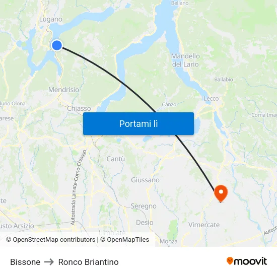 Bissone to Ronco Briantino map