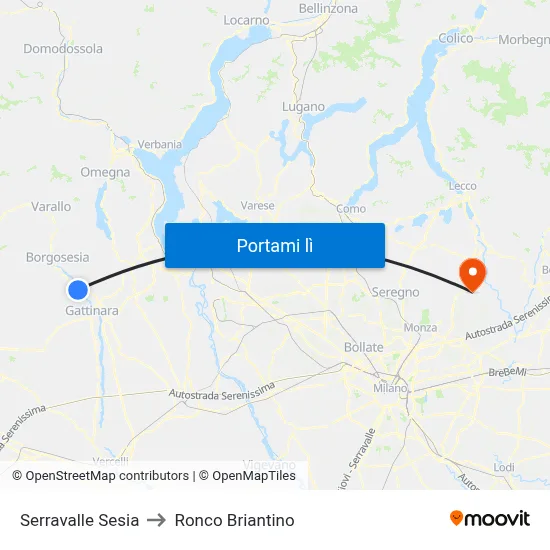 Serravalle Sesia to Ronco Briantino map