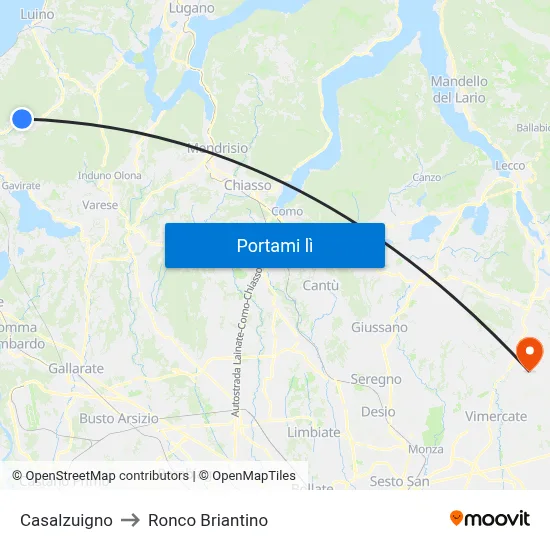Casalzuigno to Ronco Briantino map