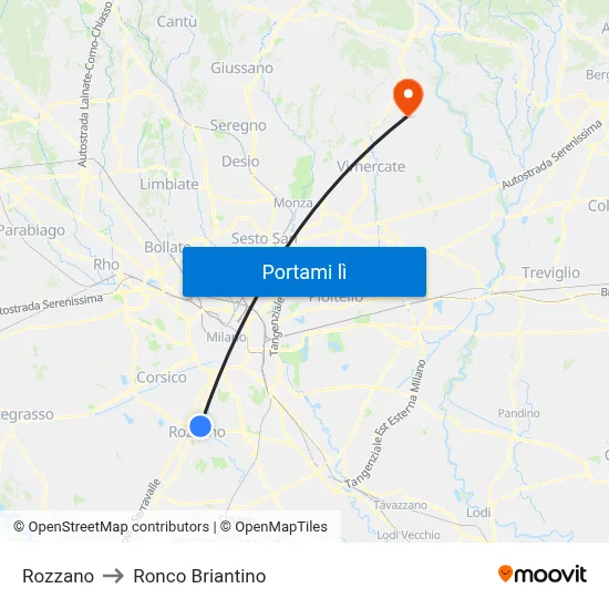 Rozzano to Ronco Briantino map