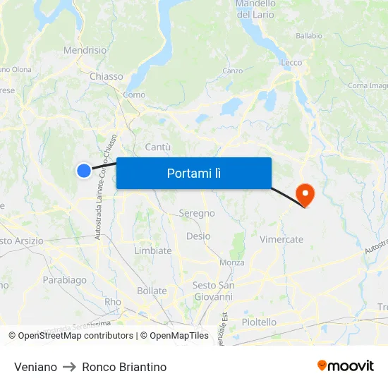 Veniano to Ronco Briantino map