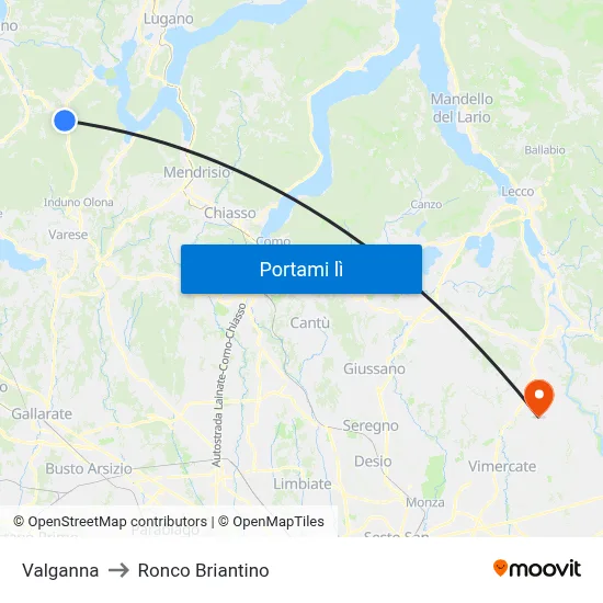 Valganna to Ronco Briantino map