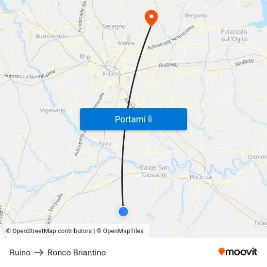 Ruino to Ronco Briantino map