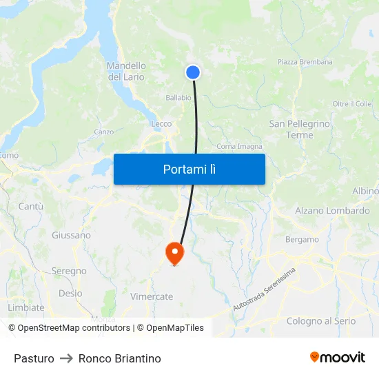 Pasturo to Ronco Briantino map