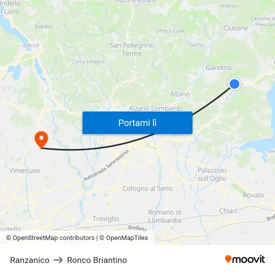 Ranzanico to Ronco Briantino map