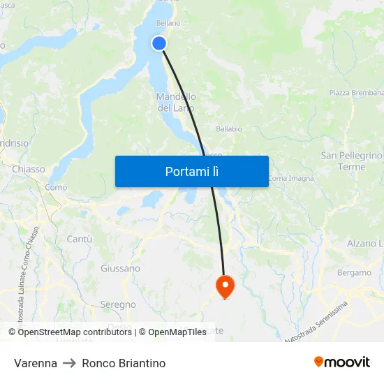 Varenna to Ronco Briantino map