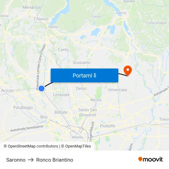 Saronno to Ronco Briantino map