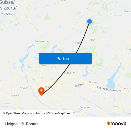Livigno to Rosate map