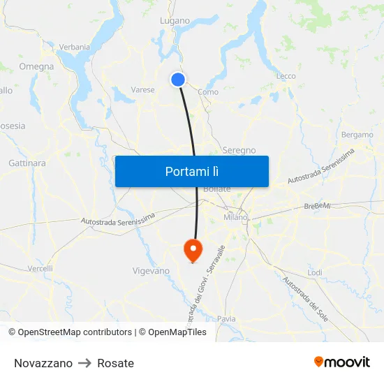 Novazzano to Rosate map